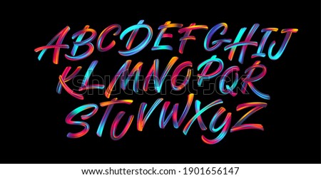 Full color handwriting paint brush lettering latin alphabet letters. Vector illustration EPS10 Royalty-Free Stock Photo #1901656147