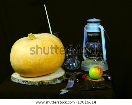 still life picture of halloween prepare on black background