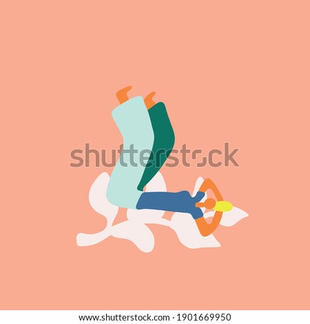 Human illustration doing exercising vector on pink background