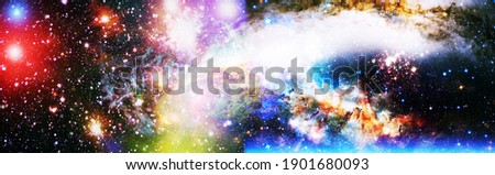 Panorama view universe space. Cosmic landscape, beautiful science fiction wallpaper with endless deep space. Elements of this image furnished by NASA