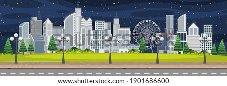 City landscape at night scene illustration