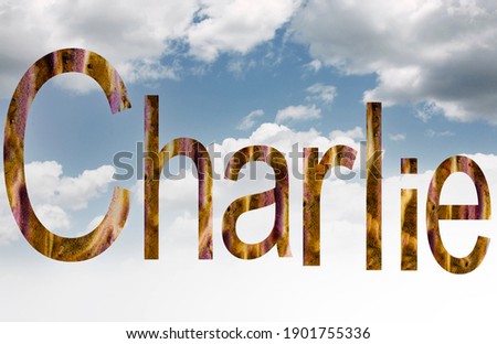 Name Charlie in english surrounded by clouds background
