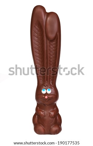 Chocolate rabbit isolated on white. Easter bunny with long ears