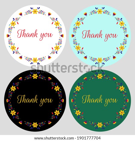 Set of 4 sticker templates. Words " Thank You " . Floral design labels. For Thanksgiving Day, Party, Fiesta , Birthday, Wedding, Baby Shower, Packaging.