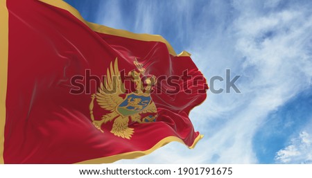 Large Montenegro flag waving in the wind