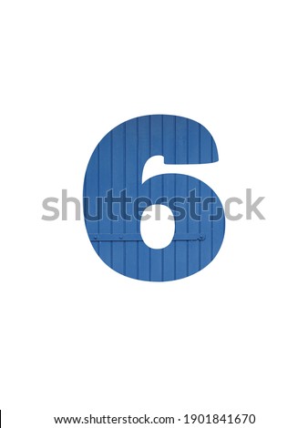 Number 6 of the alphabet made with old blue wood