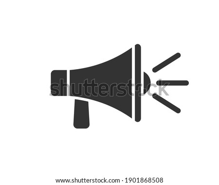 Megaphone music flat style icon shape symbol. Voice sound speech logo silhouette sign. Grunge stamp. Vector illustration image. Isolated on white background. Royalty-Free Stock Photo #1901868508