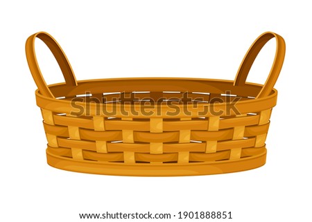 Woven Wicker Basket with Handle for Harvesting and Storage Vector Illustration Royalty-Free Stock Photo #1901888851