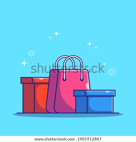 Sale and Discount Product Illustration Suitable for Banner, Flyer, and Poster. Shopping Bag and Product Box. Business and Finance Icon Concept. Flat Cartoon Vector Illustration Isolated.