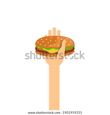 vector hamburger, hamburger in hand for giving and donate concept, hand are holding burger for clip art