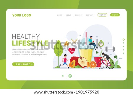 Landing page template healthy lifestyle design concept vector illustration Royalty-Free Stock Photo #1901975920