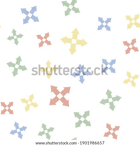 Color Arrows dots in four directions icon isolated seamless pattern on white background. Vector.