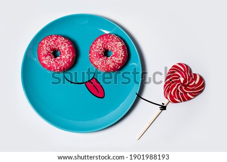 Funny donuts with lollipop kawaii style