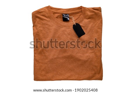 t-shirt with empty label and blank price tag or description info for Mock up isolated on white background High Resolution