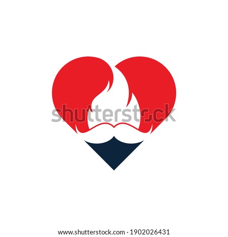 Mustache fire vector logo design template. Mustache fire and heart icon design.