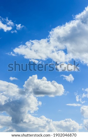 Cumulus white clouds clear day blue sky space, beautiful top view, beauty by nature