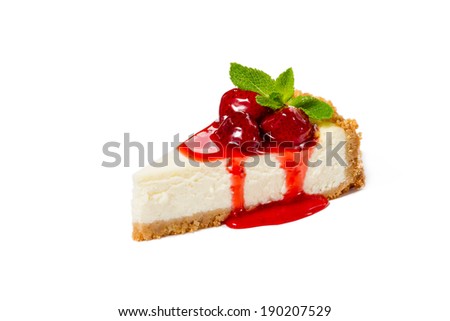 Strawberry cheesecake on white background Royalty-Free Stock Photo #190207529