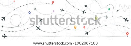 A selection of different air routes on a white background - Vector illustration
