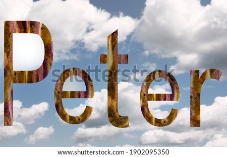 Name Peter in english surrounded by clouds background