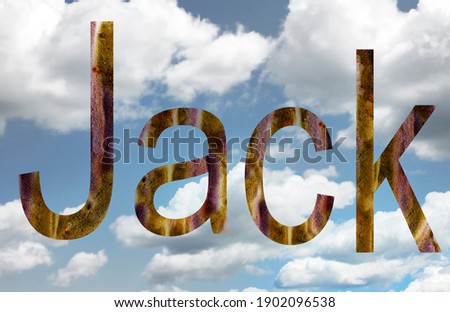 Name Jack in english surrounded by rainbow and sky background