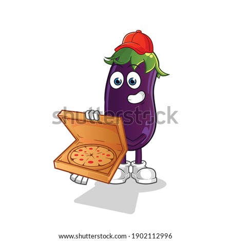 eggplant pizza delivery boy vector. cartoon character