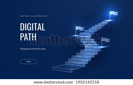 The concept of the path to success on a blue background. Staircase up in a futuristic polygonal style. Digital path abstract vector illustration Royalty-Free Stock Photo #1902142558