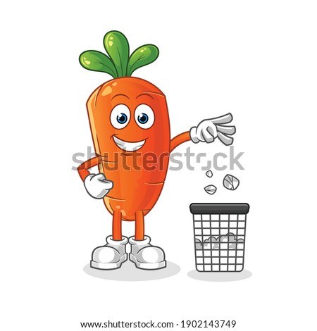 carrot Throw garbage in trash can mascot. cartoon vector
