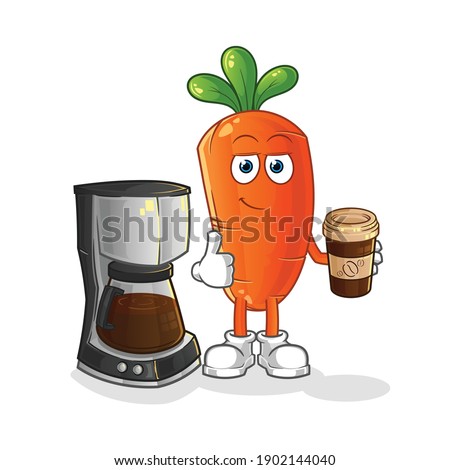 carrot drinking coffee illustration. character vector