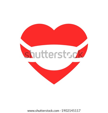 red heart valentine wears a medical mask. vector illustration.