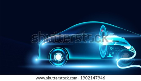 Electric car Future Power In the illustration with electric cars And charger. Royalty-Free Stock Photo #1902147946
