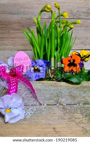 Spring flowers wood background