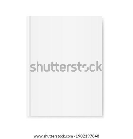 Book mockup on white background. White cover template with shadow. Closed magazine or book. Realistic vertical blank top view. Notebook or catalog design. Vector illustration.