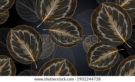 
Luxury golden seamless floral pattern with calathea leaves. Royalty-Free Stock Photo #1902244738