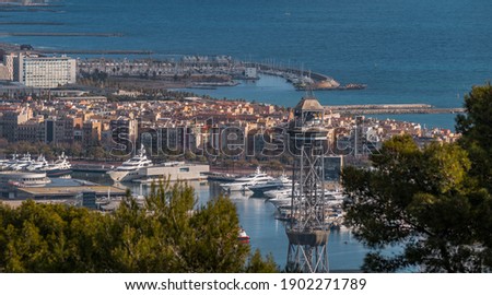 Aerial view of Barcelona Port (La Barceloneta) Catalonia, Spain
