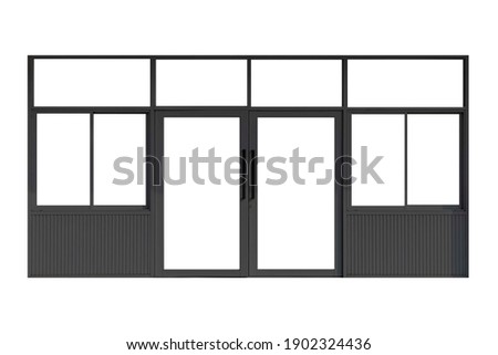 Black sliding aluminum door frame isolated on a white background