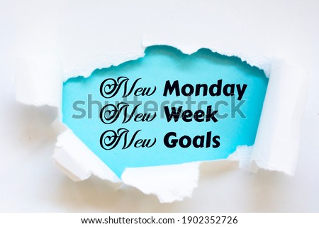 Writing note showing New Monday New Week New Goals. Business photo showcasing next week resolutions To do list Goals Targets written under Tear Folded paper plain White background.