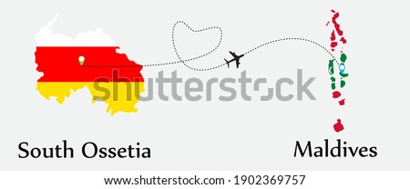 Airplane transport from South Ossetia to Maldives. Concept a good tour travel and business of both country. And flags symbol on maps. EPS.file.
