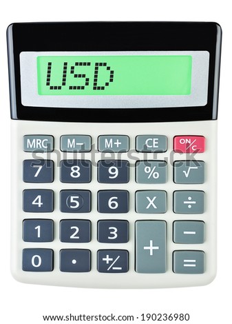 Calculator with USD on display on white background