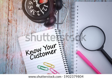 Selective focus image of clock,magnifying glass and paperclips with Know Your Customer wording. Business concept