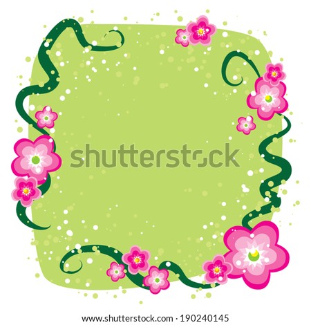 vector illustration of green background with pink flowers