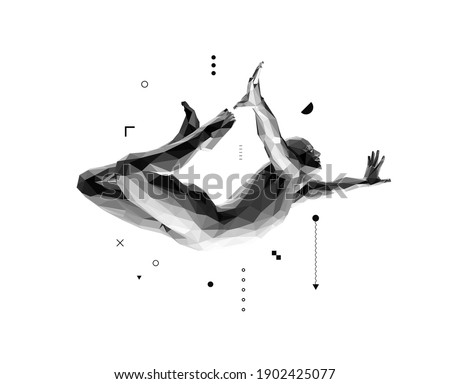 Jumping man. Man in zero gravity. Guy is flying or falling in the air. 3D vector illustration.  Royalty-Free Stock Photo #1902425077