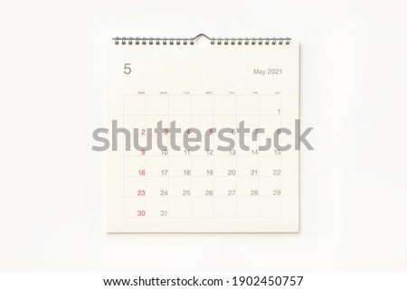 May 2021 calendar page on white background. Calendar background for reminder, business planning, appointment meeting and event. Royalty-Free Stock Photo #1902450757
