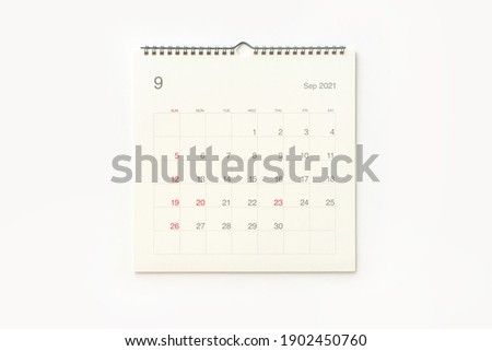 September 2021 calendar page on white background. Calendar background for reminder, business planning, appointment meeting and event. Royalty-Free Stock Photo #1902450760