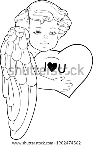 Valentine's Day vector illustration Cupid holding a love heart Happy isolated clipart. Child in cartoon style. Art design for birthday, wedding card or Valentine's day. Character for congratulation