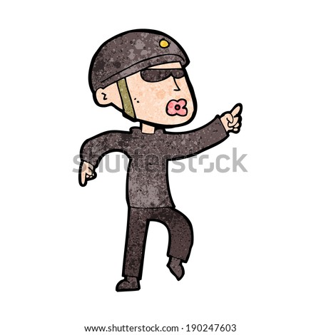 cartoon man in bike helmet pointing