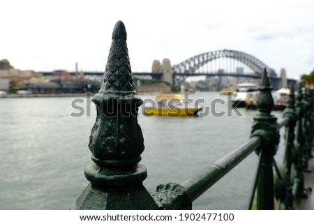 The metal fence along a harbor in Sydney, Australia