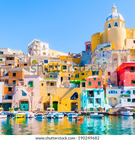 Procida, colorful island in the mediterranean sea coast, Naples, Italy Royalty-Free Stock Photo #190249682