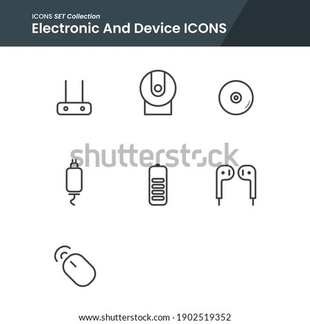 icon set of electronic and device camera cctv, disk, earphone and many more. with line style vector. suitable use for web app and pattern design.