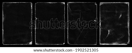 Set of Old Black Empty Aged Damaged Paper Cardboard Photo Card. Rough Grunge Shabby Scratched Torn Ripped Texture. Distressed Overlay Surface for Collage. High Quality. Royalty-Free Stock Photo #1902521305