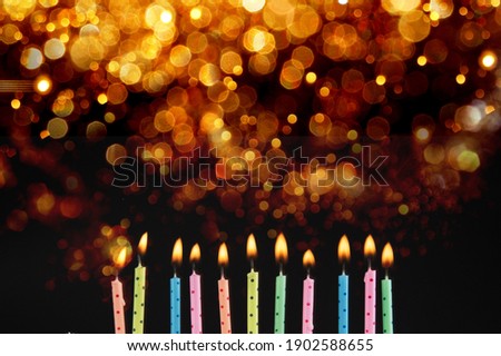 Religion jewish holiday Hanukkah background with menorah (traditional candelabra) and candles